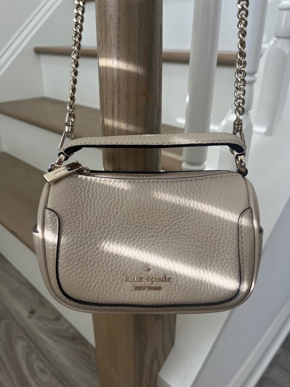 kate spade Beige Pebbled Leather Crossbody with Chain Strap